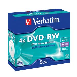 Media Verbatim DVD-RW SERL 4.7GB 4X MATT SILVER SURFACE (5 PACK)