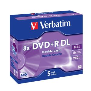 Media Verbatim DVD+R DUBLE STRAT 8,5GB 8X SURFAȚĂ ARGINTIU MAT (PACHET DE 5)