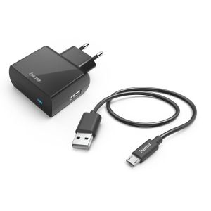 Hama Charger with micro-USB Charging Cable, 12 W, 1.0 m, black
