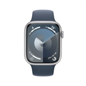 Apple Watch Series 9 GPS + Cellular 45mm Silver Aluminum Case with Storm Blue Sport Band - S/M