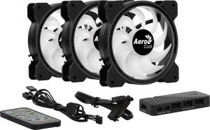 Pachet de ventilatoare AeroCool 3-în-1 3x120mm - Saturn 12F ARGB Pro - RGB adresabil cu hub, telecomandă - ACF3-ST10247.01