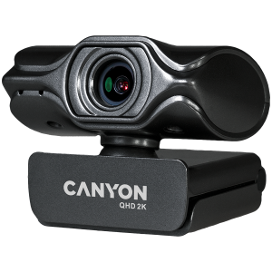 CANYON C6, 2k Ultra full HD 3.2Mega webcam with USB2.0 connector, built-in MIC, IC SN5262, Sensor Aptina 0330, viewing angle 80°, with tripod, cable length 2.0m, Grey, 61.1*47.7*63.2mm, 0.182kg