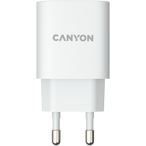 CANYON H-18-01, Wall charger with 1*USB, QC3.0 18W, Input: 100V-240V, Output: DC 5V/3A,9V/2A,12V/1.5A, Eu plug, OCP/OVP/OTP/ SCP, CE, RoHS, ERP. Size: 80.17*41.23*28.68mm, 50g, White