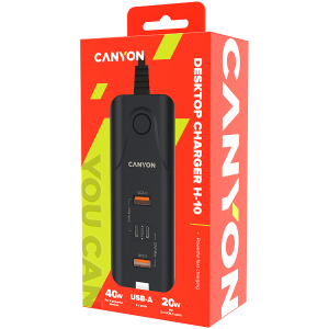 CANYON charger H-10 PD 20W QC 3.0 18W 2USB-A 2USB-C Desk Black