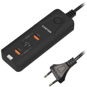 CANYON H-10, Wall charger. CNE-CHA10B Input: 100-240V~50/60Hz 1.0A Max Output1/Output2: DC USB-A QC3.0 5.0V/3.0A,9.0V/2.0A,12.0V/1.5A 18.0W(Max)USB- C PD 5.0V/3.0A,9.0V/2.22A,12.0V/1.67A 20.0W(Max)USB-A+C 5.0V/3.0A 15.0W(Max)Total Power: 40.0W