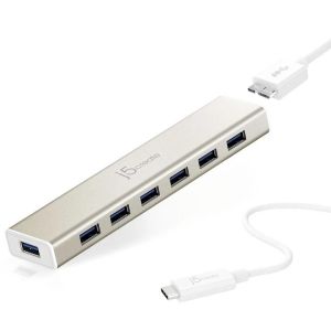 Hub cu 7 porturi J5 Create USB-C JCH377, USB 3.0, 1:7, alb