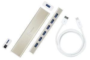 Hub cu 7 porturi J5 Create USB-C JCH377, USB 3.0, 1:7, alb