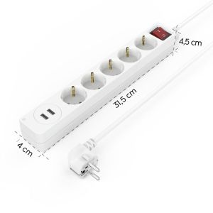 Hama Power Strip, 5-Way, USB-A 17 W, Switch, 223183