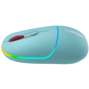 CANYON MW-22, 2 in 1 Wireless optical mouse with 4 buttons, Silent switch for right/left keys, DPI 800/1200/1600, 2 mode(BT/ 2.4GHz), 650mAh Li-poly battery, RGB backlight, Dark cyan , cable length 0.8m, 110*62*34.2mm, 0.085kg
