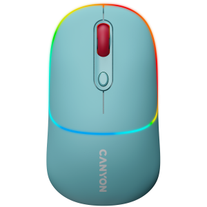 CANYON MW-22, 2 in 1 Wireless optical mouse with 4 buttons, Silent switch for right/left keys, DPI 800/1200/1600, 2 mode(BT/ 2.4GHz), 650mAh Li-poly battery, RGB backlight, Dark cyan , cable length 0.8m, 110*62*34.2mm, 0.085kg