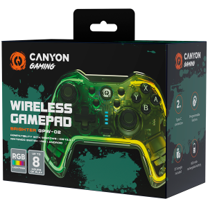 CANYON GPW-02, Bluetooth Controller with built-in 800mah battery, BT 5.0, 2M Type-C charging cable, Bluetooth Gamepad for Nintendo Switch / Android / Windows ( RGB Lighting ), 152*110*55mm, 232g, black