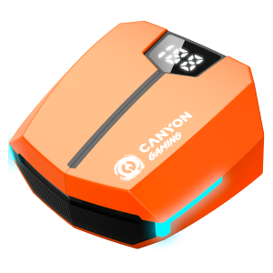 CANYON GTWS-2, căști fără fir pentru jocuri, stereo BT 5.3, latență scăzută de 45 ms, 37,5 ore, USB-C, 0,046 kg, portocaliu