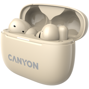 CANYON OnGo TWS-10 ANC+ENC, Bluetooth Headset, microphone, BT v5.3 BT8922F, Frequency Response:20Hz-20kHz, battery Earbud 40mAh*2+Charging case 500mAH, type-C cable length 24cm, size 63.97*47.47*26.5 mm 42.5g, Beige