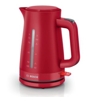Electric kettle Bosch TWK3M124, MyMoment Plastic Kettle, 2400 W, 1.7 l, Cup indicator, Limescale filter, Triple safety function, Red