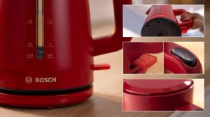 Електрическа кана Bosch TWK3M124, MyMoment Plastic Kettle, 2400 W, 1.7 l, Cup indicator, Limescale filter, Triple safety function, Red
