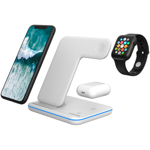 CANYON WS-303, 3in1 Wireless charger, with touch button for Running water light, Input 9V/2A, 12V/2A, Output 15W/10W/7.5W/5W, Type c to USB-A cable length 1.2m, 137*103 *140mm, 0.22Kg, White