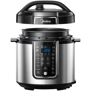 Pressure Cooker, 5.7L, 1000W power, aluminum inner pot, large control box and LED display, stainless steel housing, pressure indicator, multi-function, 8 preset menu, 24 hours preset timer, max. working pressure 60KPa, (rice spoon, soup spoon)
