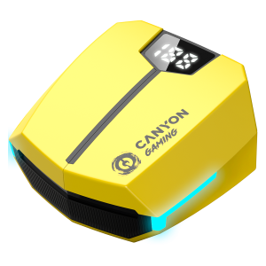 CANYON GTWS-2, căști fără fir pentru jocuri, stereo BT 5.3, latență scăzută de 45 ms, 37,5 ore, USB-C, 0,046 kg, galben