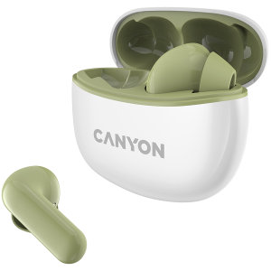 CANYON TWS-5, Bluetooth headset, with microphone, BT V5.3 JL 6983D4, Frequency Response:20Hz-20kHz, battery EarBud 40mAh*2+Charging Case 500mAh, type-C cable length 0.24m, Size: 58.5*52.91*25.5 mm, 0.036kg, Green