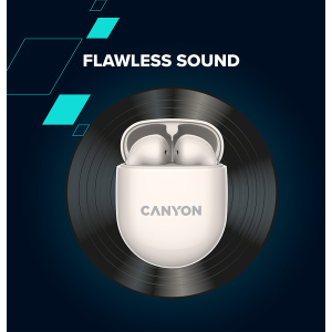 CANYON TWS-6, Bluetooth headset, with microphone, BT V5.3 JL 6976D4, Frequency Response:20Hz-20kHz, battery EarBud 30mAh*2+Charging Case 400mAh, type-C cable length 0.24m, Size: 64*48*26mm , 0.040kg, Black