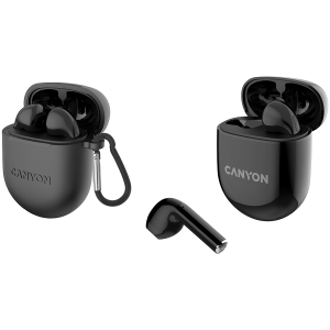 CANYON TWS-6, căști Bluetooth, cu microfon, BT V5.3 JL 6976D4, răspuns în frecvență: 20Hz-20kHz, acumulator EarBud 30mAh*2+Carcasă de încărcare 400mAh, lungime cablu tip C 0.24m, Dimensiune: 64*48*26mm , 0,040 kg, negru