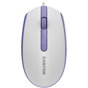 Mouse optic cu fir Canyon cu 3 butoane, DPI 1000, cu cablu USB 1.5M, lavanda albă, 65*115*40mm, 0.1kg