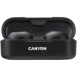 CANYON TWS-1, Bluetooth headset, with microphone, BT V5.0, Bluetrum AB5376A2, battery EarBud 45mAh*2+Charging Case 300mAh, cable length 0.3m, 66*28*24mm, 0.04kg, Black