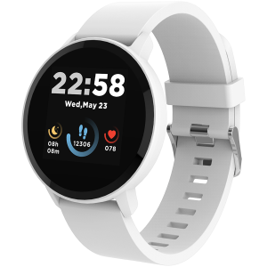 CANYON Lollypop SW-63, ceas inteligent, ecran tactil complet IPS de 1,3 inchi, ceas rotund, impermeabil IP68, mod multi-sport, BT5.0, compatibilitate cu iOS și Android, alb argintiu, gazdă: 25,2*42,5*10,7mm, curea : 20*250mm, 45g