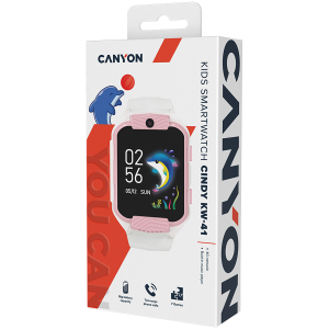 CANYON Cindy KW-41, 1.69''IPS colorful screen 240*280, ASR3603C, Nano SIM card, 192+128MB, GSM(B3/B8), LTE(B1.2.3.5.7.8.20) 680mAh battery, built in TF card : 512MB, White Pink, host: 53.3*42.3*14.5mm strap: 230*20mm, 36g