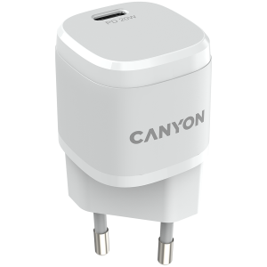 CANYON H-20-05, PD 20W Input: 100V-240V, Output: 1 port charge: USB-C:PD 20W (5V3A/9V2.22A/12V1.66A) , Eu plug, Over- Voltage ,  over-heated, over-current and short circuit protection Compliant with CE RoHs,ERP. Size: 68.5*29.2*29.4mm, 32.5g, White