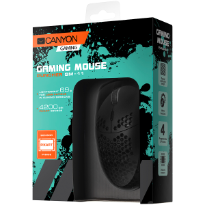 CANYON Puncher GM-11, Gaming Mouse with 7 programmable buttons, Pixart 3519 optical sensor, 4 levels of DPI and up to 4200, 5 million times key life, 1.65m Ultraweave cable, UPE feet and colorful RGB lights, Black, size:128.5 x67x37.5mm, 105g