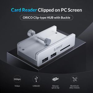 Orico хъб USB 3.0 HUB Clip Type 2 port, SD card reader - aux Micro-USB power input, Aluminum - MH2AC-U3-SV