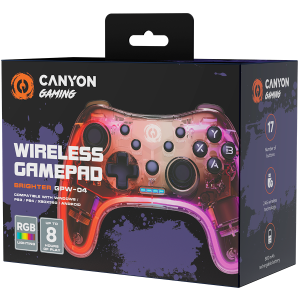 CANYON GPW-04, controler wireless 2.4G cu baterie încorporată de 800 mAh, cablu de încărcare tip C 2M, Gamepad fără fir pentru Android/PC/PS3/PS4/XBOX360/Nitendo Switch (Iluminare RGB), 151*110*42mm, 208g