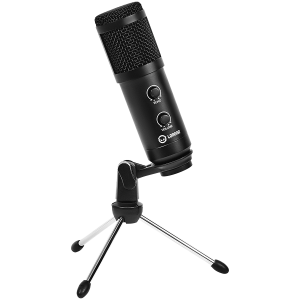 LORGAR Soner 313, Microfon pentru jocuri, microfon condensator USB cu buton de volum și butonul de eco, răspuns în frecvență: 80 Hz—17 kHz, inclusiv 1x microfon, 1 x cablu USB de 2,5 m, 1 x suport trepied, dimensiuni: Ø47,4*158,2* 48,1 mm, greutate: 243,0