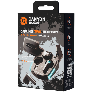 CANYON GTWS-2, Căști fără fir real pentru jocuri, stereo BT 5.3, latență scăzută de 45 ms, 37,5 ore, USB-C, 0,046 kg, negru