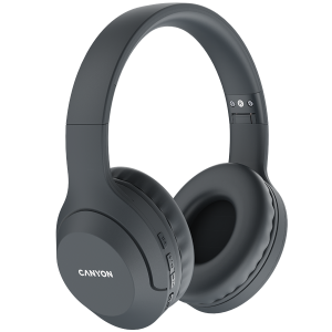 CANYON BTHS-3, Canyon Bluetooth headset,with microphone, BT V5.1 JL6956, battery 300mAh, Type-C charging plug, PU material, size:168*190*78mm, charging cable 30cm and audio cable 100cm, Dark gray