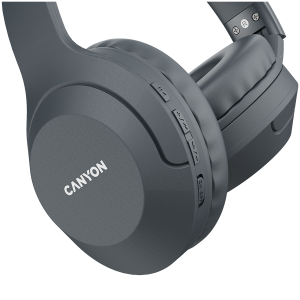CANYON BTHS-3, Căști Bluetooth Canyon, cu microfon, BT V5.1 JL6956, baterie 300mAh, mufa de încărcare tip C, material PU, dimensiune:168*190*78mm, cablu de încărcare 30cm și cablu audio 100cm, Gri închis