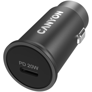 Canyon C-20, PD 20W Încărcător auto de buzunar, intrare: DC12V-24V, ieșire: PD20W, suport iPhone12 PD încărcare rapidă, Conform CE RoHs, Dimensiune: 50,6*23,4*23,4, 18g, Negru