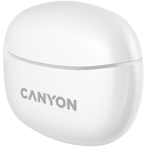CANYON TWS-5, Bluetooth headset, with microphone, BT V5.3 JL 6983D4, Frequency Response:20Hz-20kHz, battery EarBud 40mAh*2+Charging Case 500mAh, type-C cable length 0.24m, size: 58.5*52.91*25.5 mm, 0.036kg, White