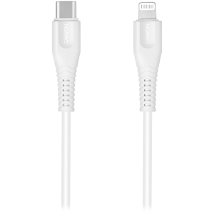 CANYON MFI-4, Cablu tip C la MFI Lightning pentru Apple, PVC Mouling, Funcție: cu caracteristică completă (transmitere de date și încărcare PD) Ieșire: 5 V/2,4 A, OD: 3,5 mm, lungime cablu 1,2 m, 0,026 kg, Culoare :Alb