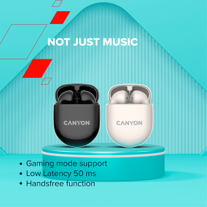 CANYON TWS-6, Bluetooth headset, with microphone, BT V5.3 JL 6976D4, Frequency Response:20Hz-20kHz, battery EarBud 30mAh*2+Charging Case 400mAh, type-C cable length 0.24m, Size: 64*48*26mm , 0.040kg, Beige