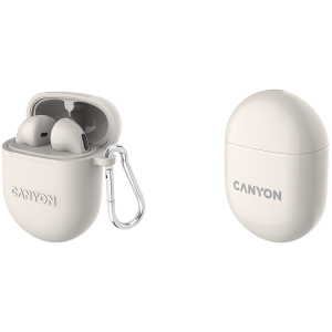 CANYON TWS-6, Bluetooth headset, with microphone, BT V5.3 JL 6976D4, Frequence Response:20Hz-20kHz, battery EarBud 30mAh*2+Charging Case 400mAh, type-C cable length 0.24m, Size: 64*48*26mm, 0.040kg, Beige