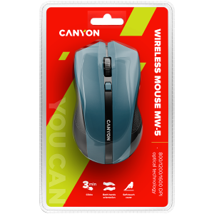CANYON MW-5, 2.4GHz wireless Optical Mouse with 4 buttons, DPI 800/1200/1600, Blue, 122*69*40mm, 0.067kg
