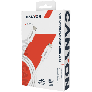 CANYON UC-42, cable, U4-CC-5A2M-E, USB4 TYPE-C to TYPE-C cable assembly 20G 2m 5A 240W(ERP) with E-MARK, CE, ROHS, white