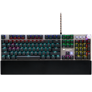 CANYON Nightfall GK-7, Wired Gaming Keyboard, Black 104 mechanical switches, 60 million times key life, 22 types of lights, Removable magnetic wrist rest, 4 Multifunctional control knob, Trigger actuation 1.5mm, 1.6m Braided cable, US layout, dark gray, s