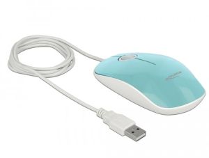 Mouse optic DeLock, USB-A, cablu 1,3 m, USB, 1200 dpi, turcoaz