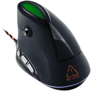 CANYON Emisat GM-14, Mouse de gaming vertical cu fir cu 7 butoane programabile, senzor optic Pixart, 6 nivele de DPI și până la 4800, durata de viață a tastei de 2 milioane de ori, cablu USB împletit de 1,65 m, suprafață acoperită cu cauciuc și lumini col