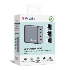 Charger Verbatim GNC-200 GaN Charger 4 Port 200W USB A/C (EU/UK/US)