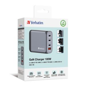 Charger Verbatim GNC-100 GaN Charger 4 Port 100W USB A/C (EU/UK/US)
