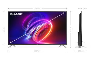 TV Sharp 55EL2EA, TV LED Android de 55 inchi, 4K Ultra HD 3840x2160 fără cadru, 1.000.000:1, DVB-T/T2/C/S/S2, Active Motion 600, 2x10W (8 ohmi), HDR10, harman/kardon, Dolby Vision , DTS:X, Asistent Google, Chromecast încorporat, HDMI 2.1 cu eARC, card SD